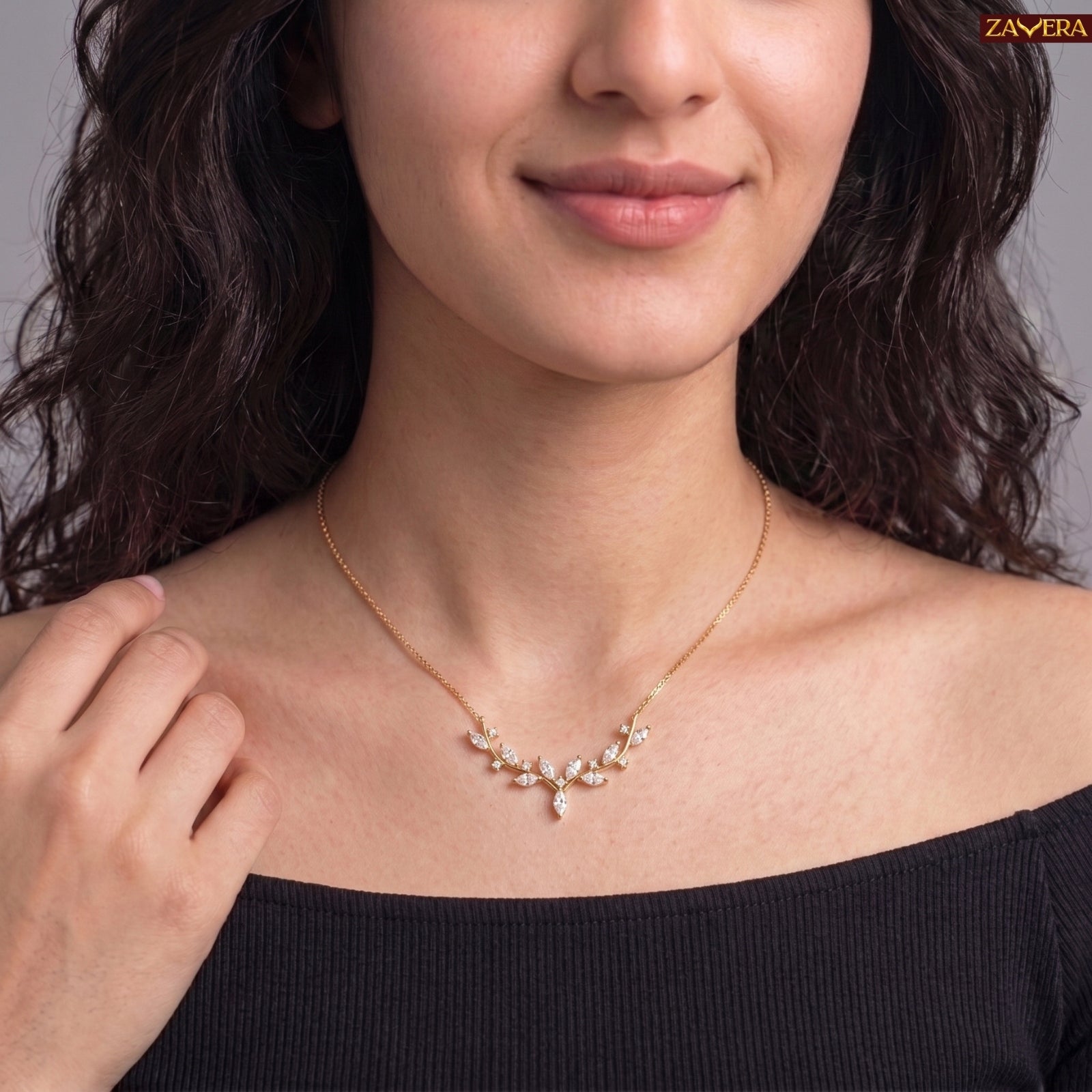 Zavera Gold Plated Floral Leaf Pendant For Women