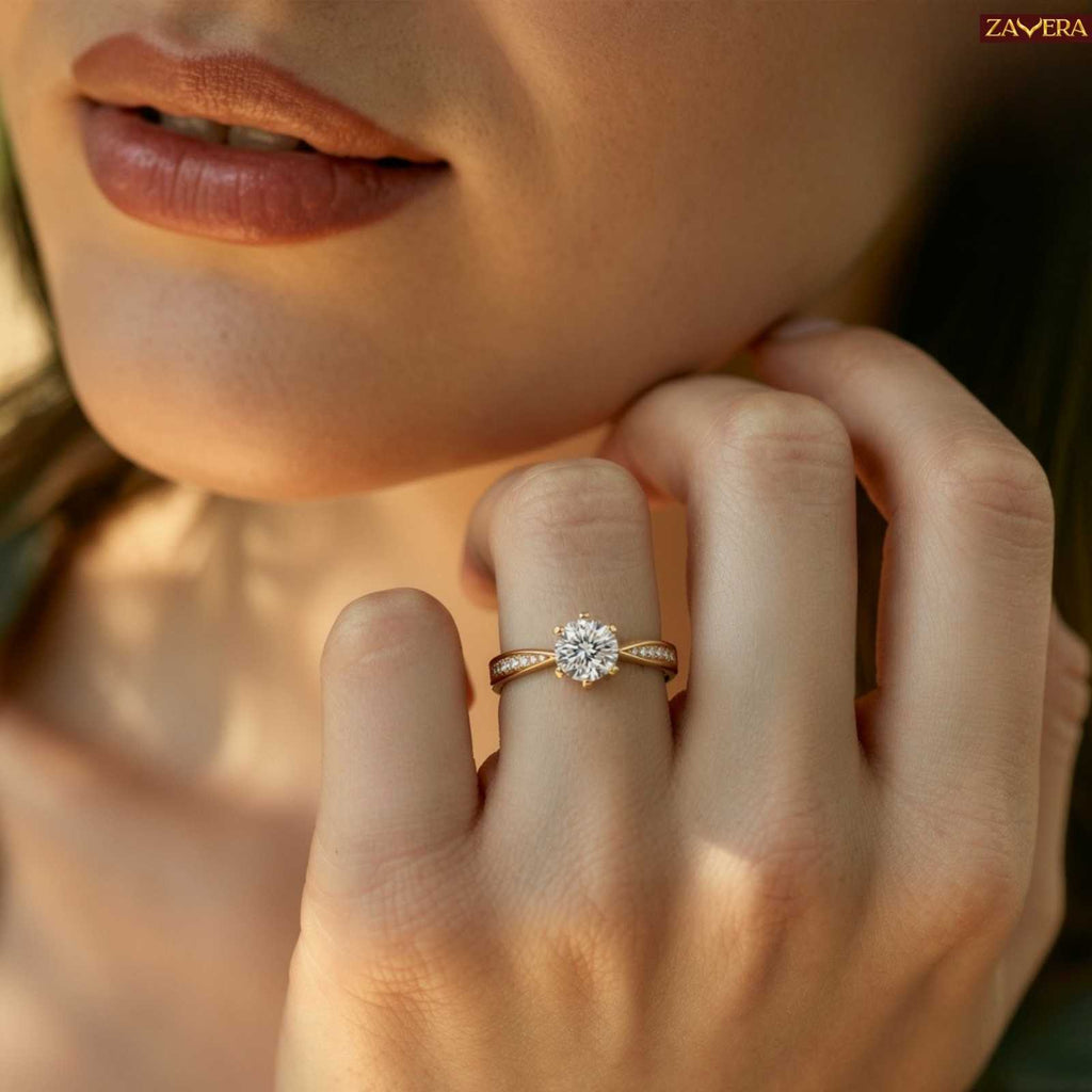 Zavera Gold Plated Classic Solitaire Adjustable Ring