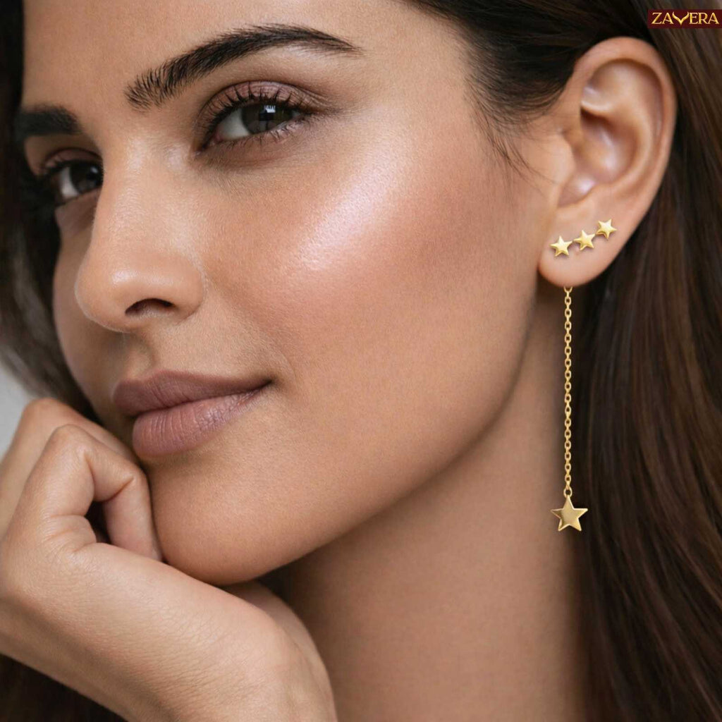 Celestial Star Gold Plated Drop Earrings For Women