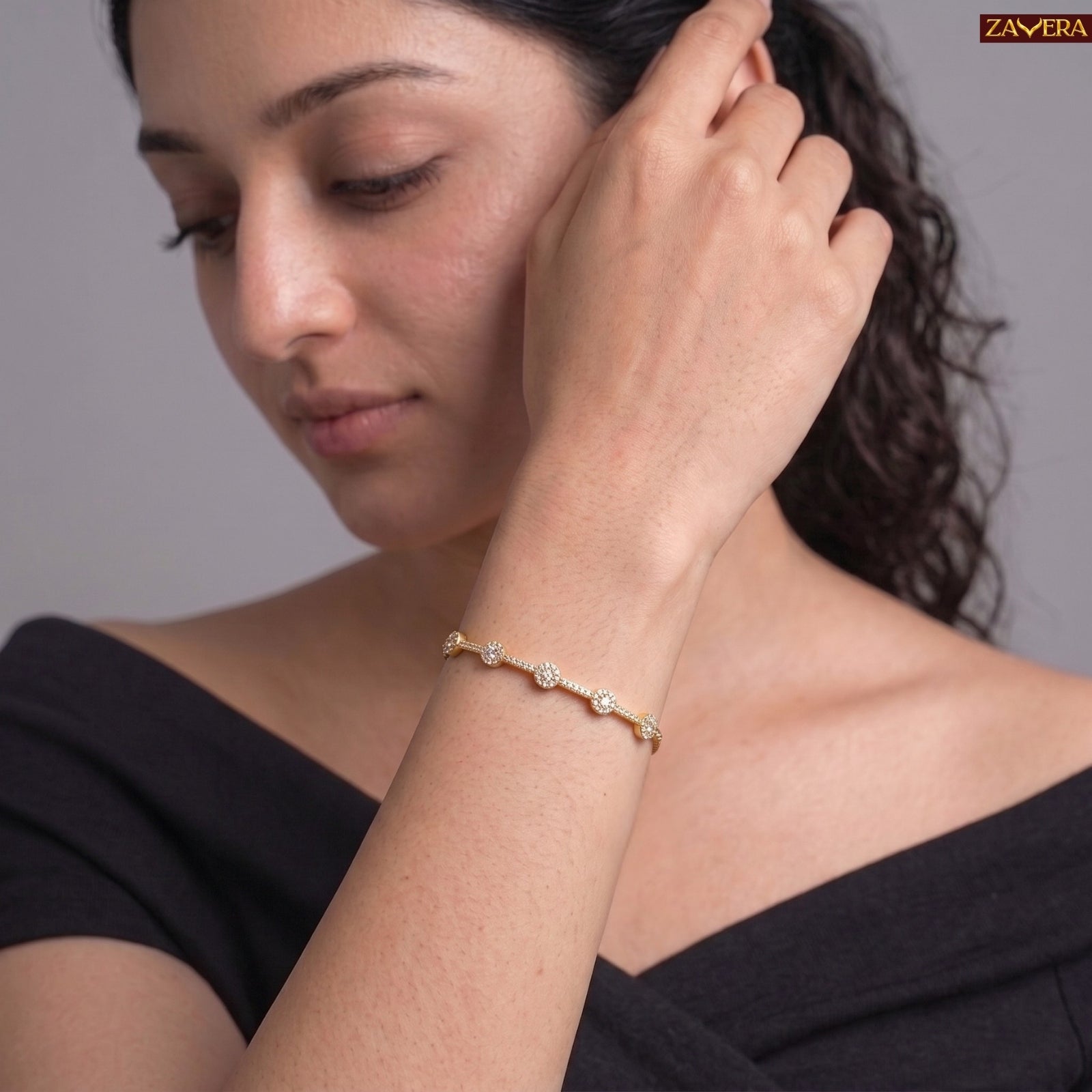 Zavera Premium Gold Plated American Diamond Bracelet for Women