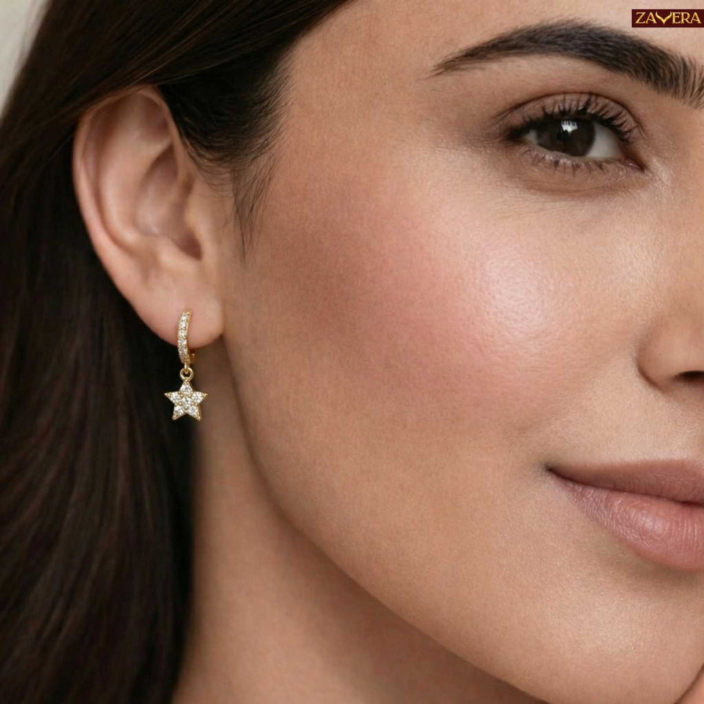 Zavera Sparkling Star Gold Plated Hoop Earrings