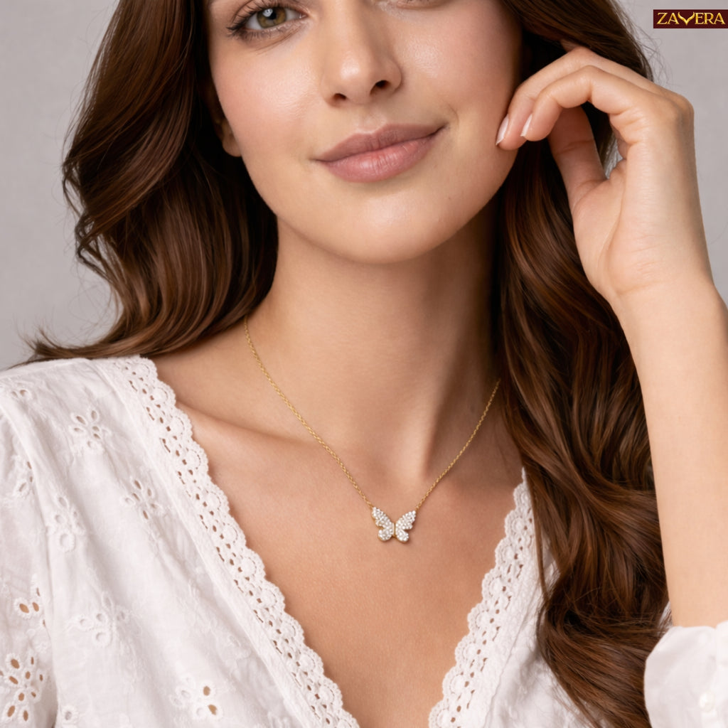Zavera Butterfly Diamond Gold Plated Pendant