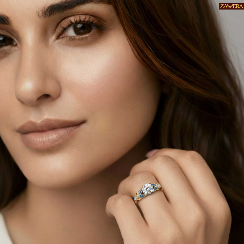 Princes Blue Crown Pure Gold Plated Adjustable  Ring