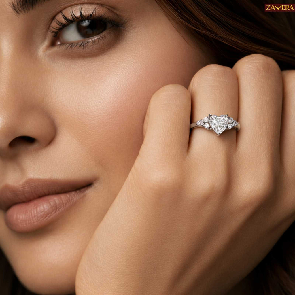 Zavera Silver Plated Heart Cut Sparkle Adjustable Ring