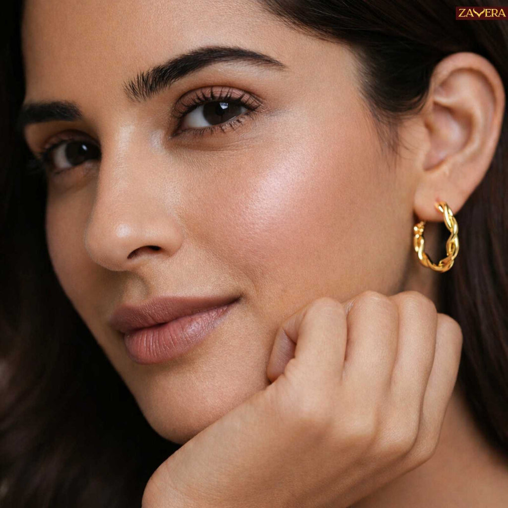 Braided Gold Plated Hoop Earrings For Women