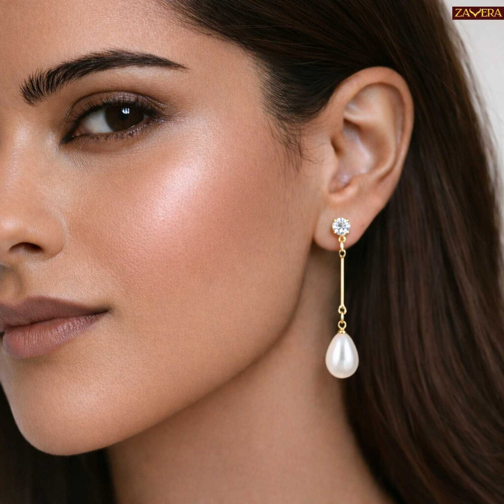 Pearl Gold Plated Dangle Earrings For Women