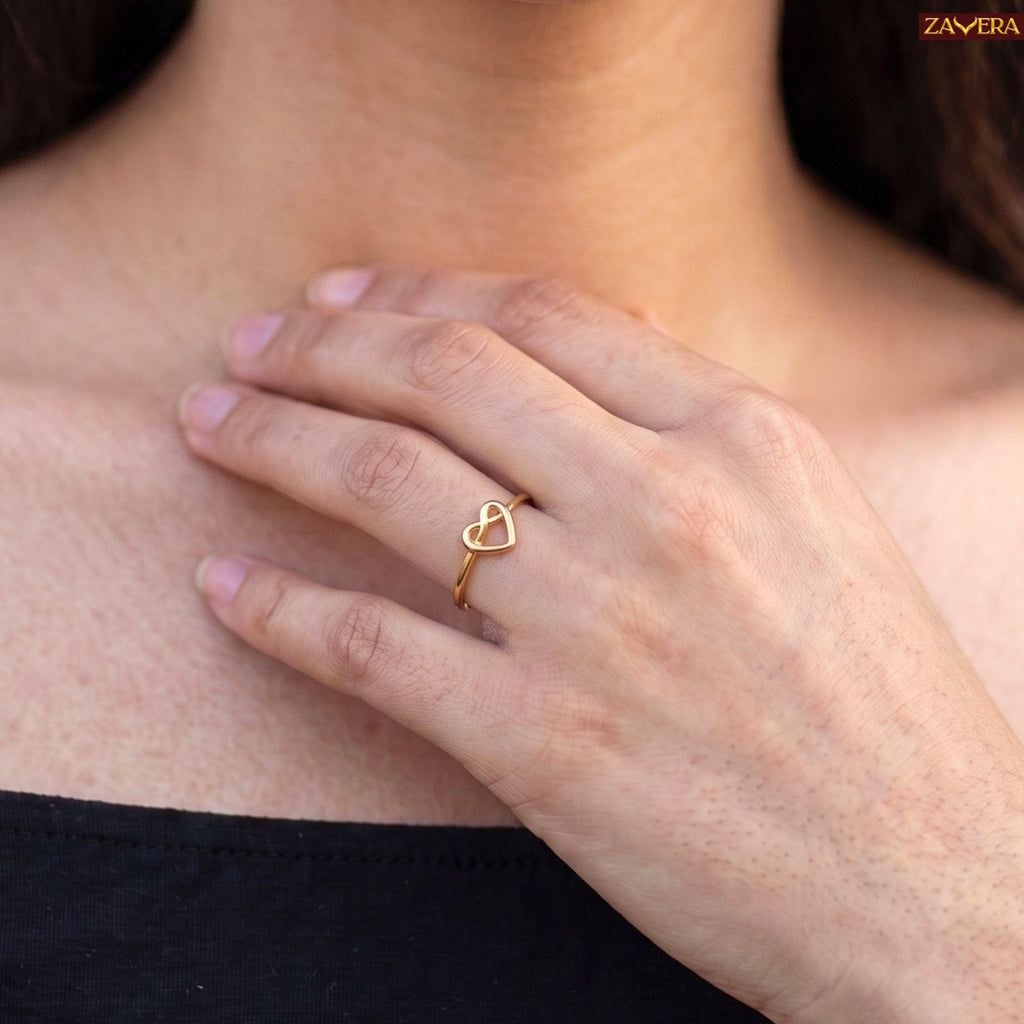 Zavera Brass 22K  Love Knot Heart Gold Plated Ring For Women