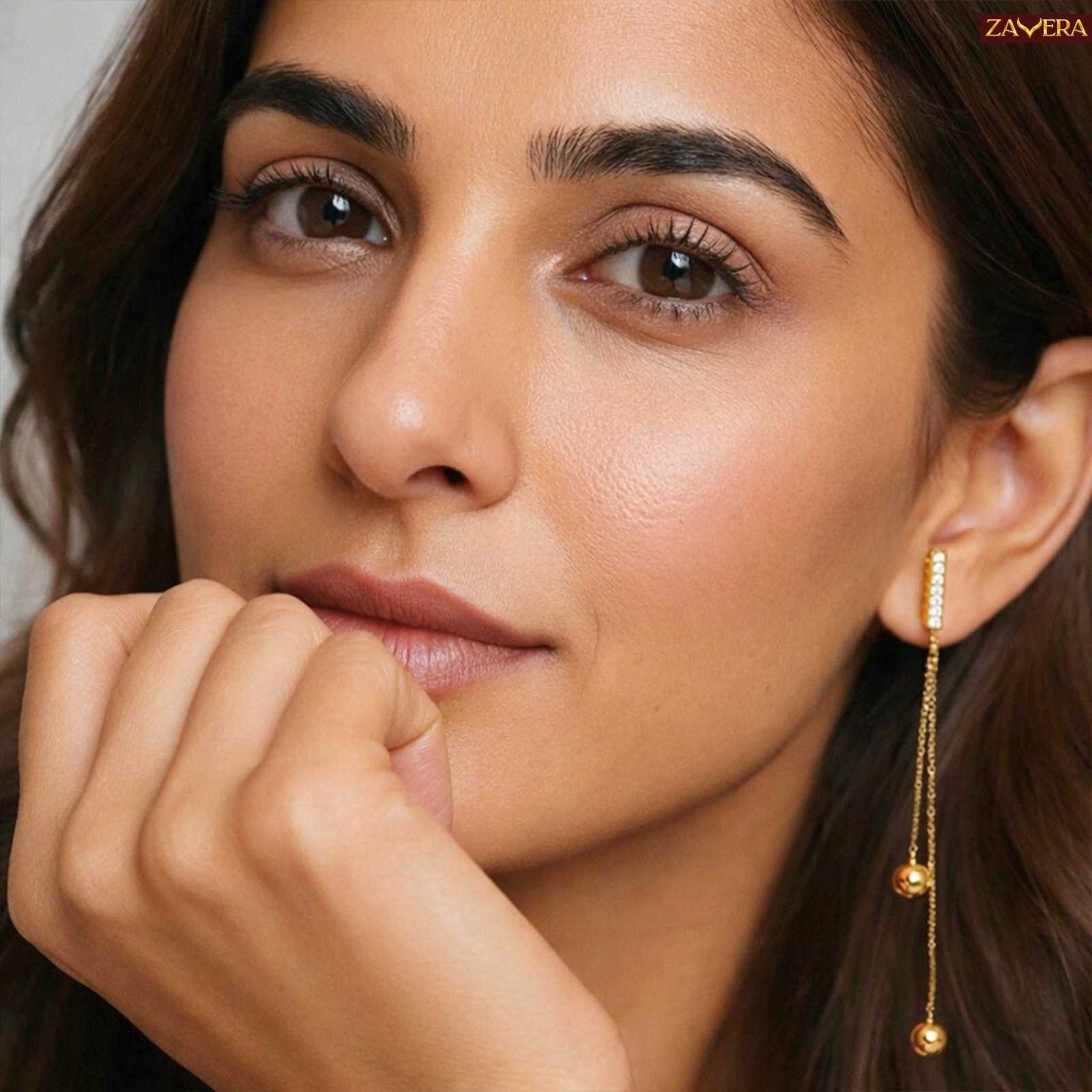 Minimal Chain Tassel Gold Plated Drop Earrings For Women