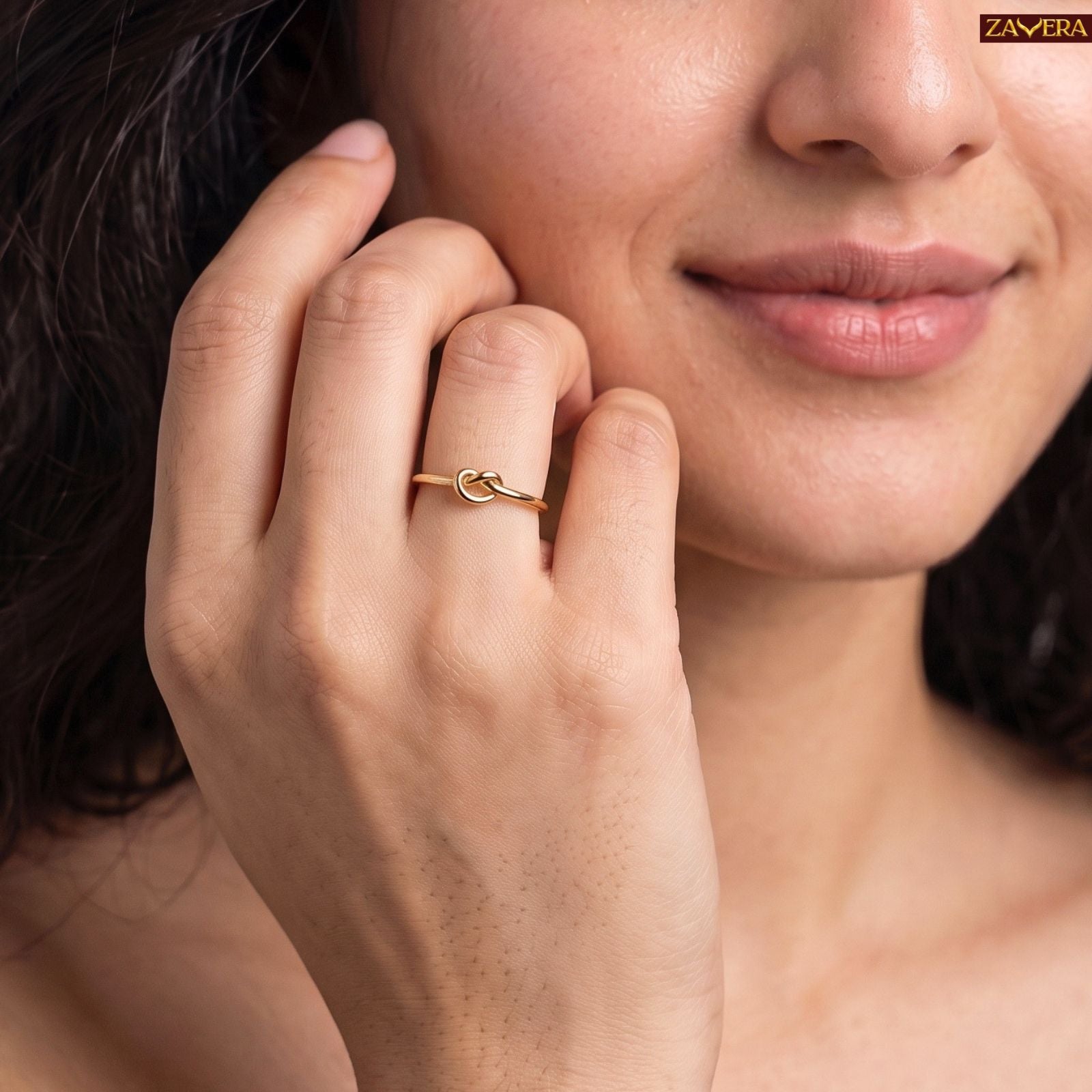 Zavera Brass 22K Love Knot Adjustable Gold Plated Ring For Women