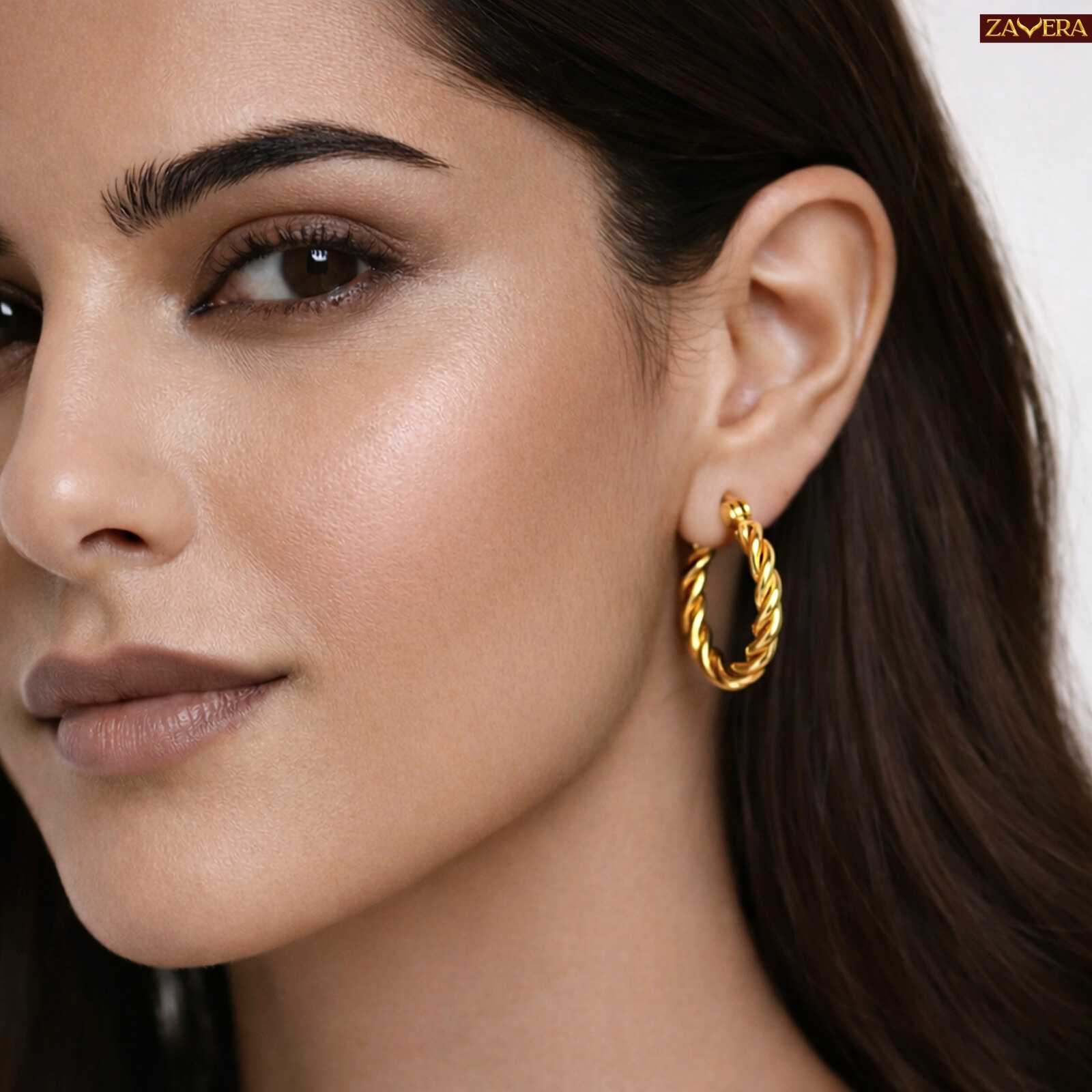 Twisted Rope Gold Plated Hoop Earrings For Women