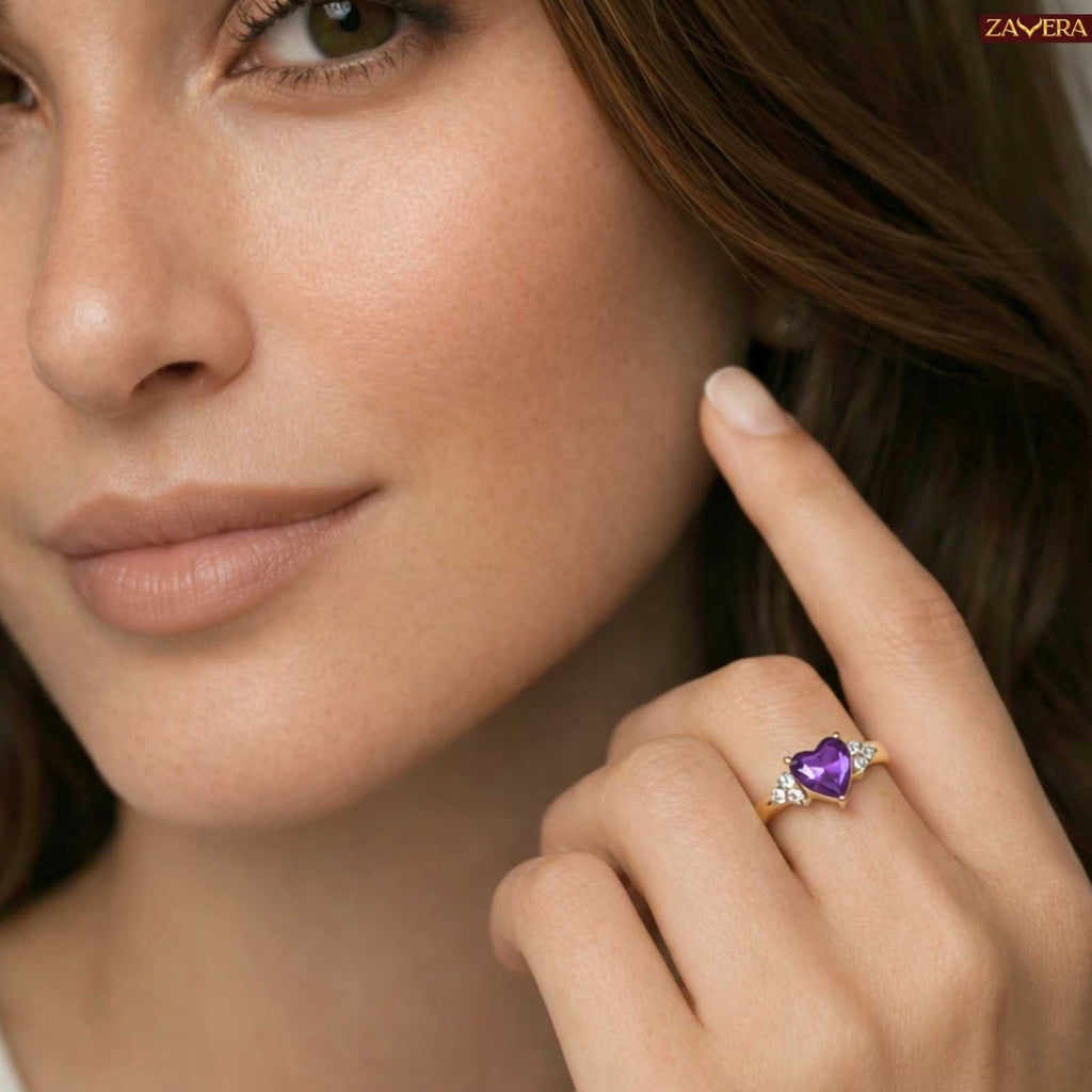 Gold Plated Royal Amethyst Diamond Love Adjustable Ring