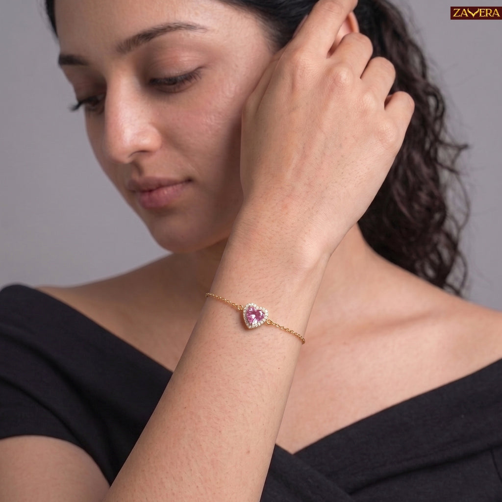 Zavera Gold Plated Pink Heart Bracelet for Women