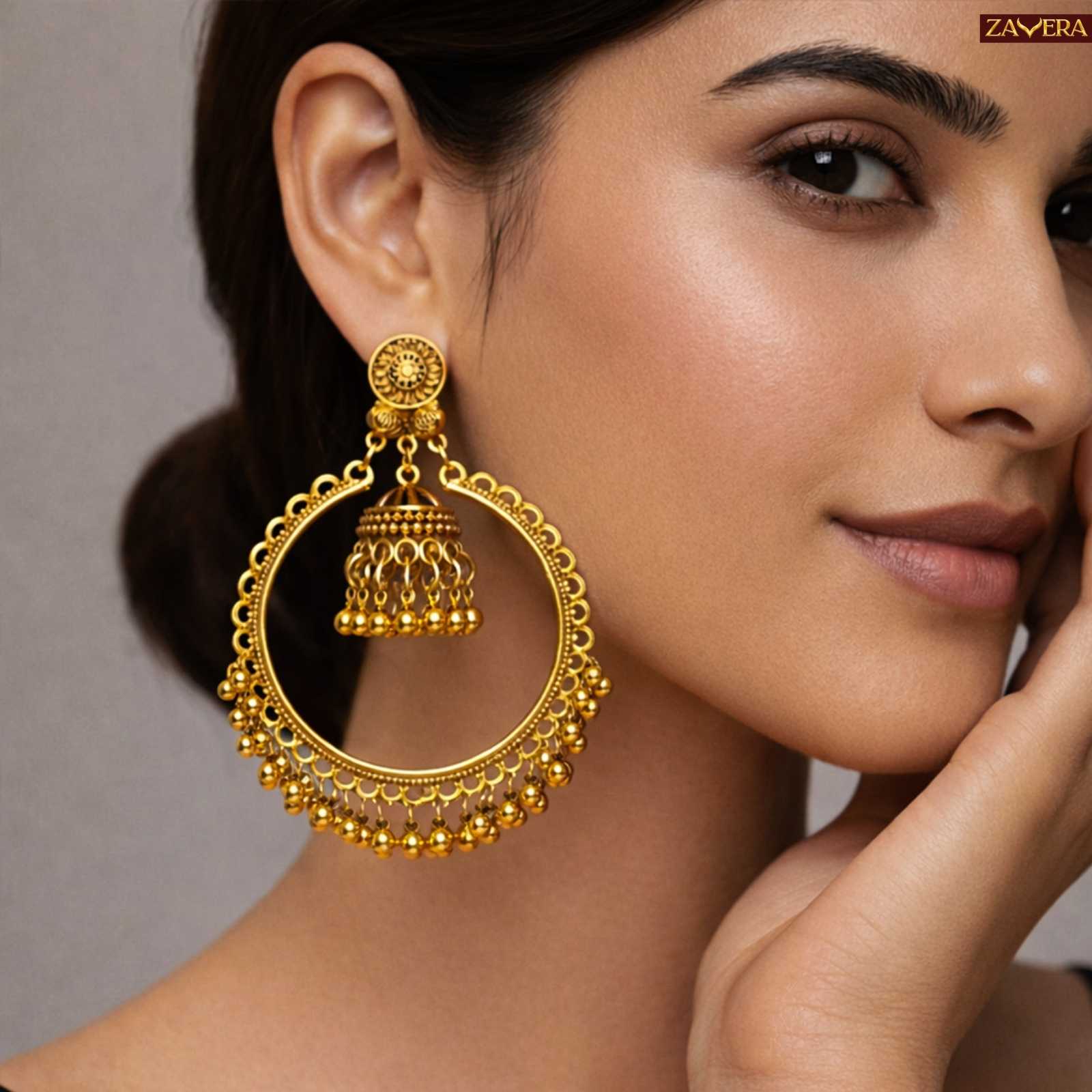 Traditional Chandbali Jhumka Gold Plated Earrings For Women