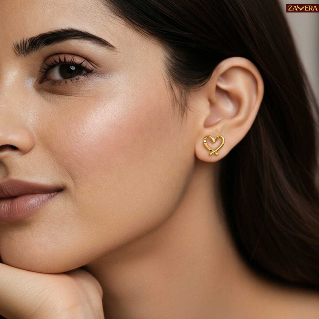 Elegant Love Heart Gold Plated Stud Earrings For Women