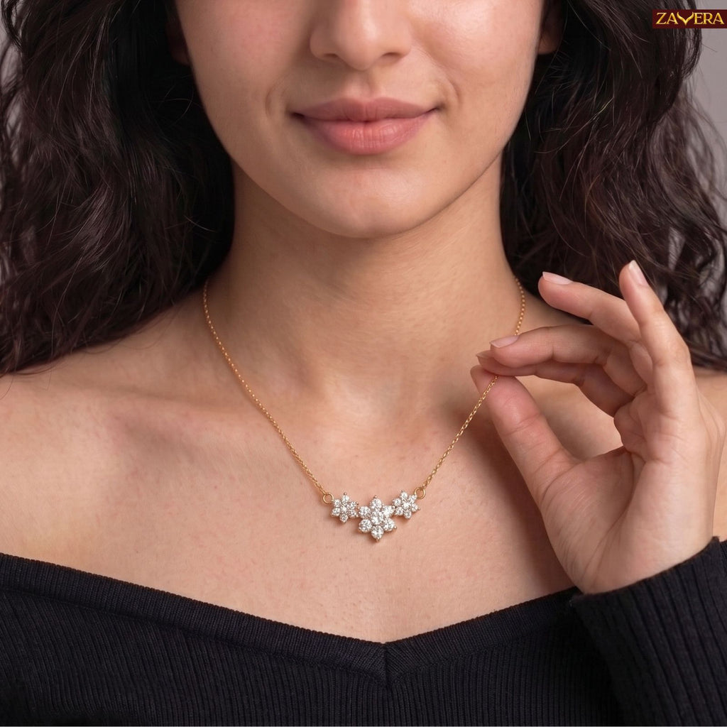 Zavera Gold Plated Classic Floral Crystal Pendant For Women
