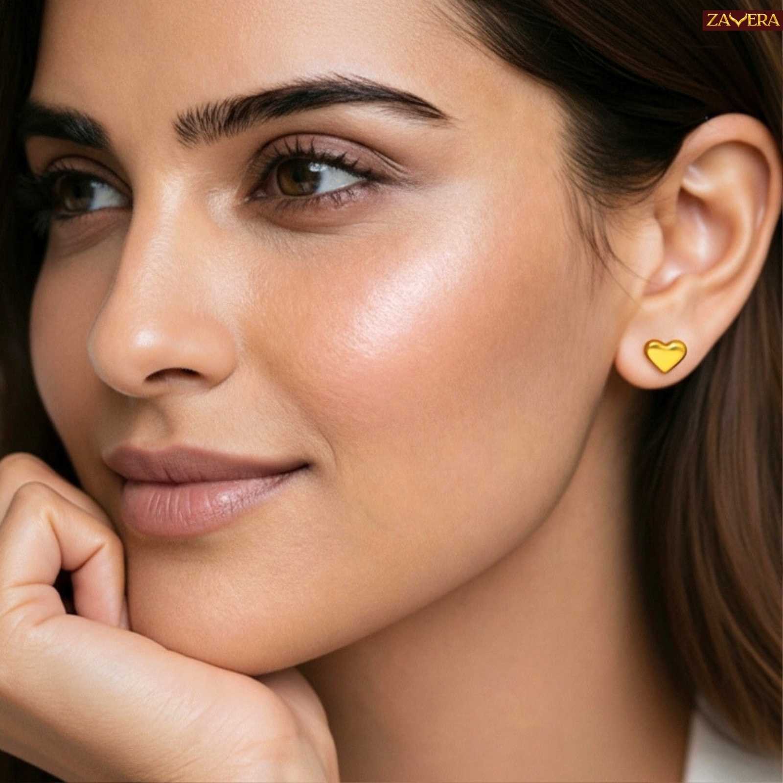 Romantic Heart Gold Plated Stud Earrings For Women