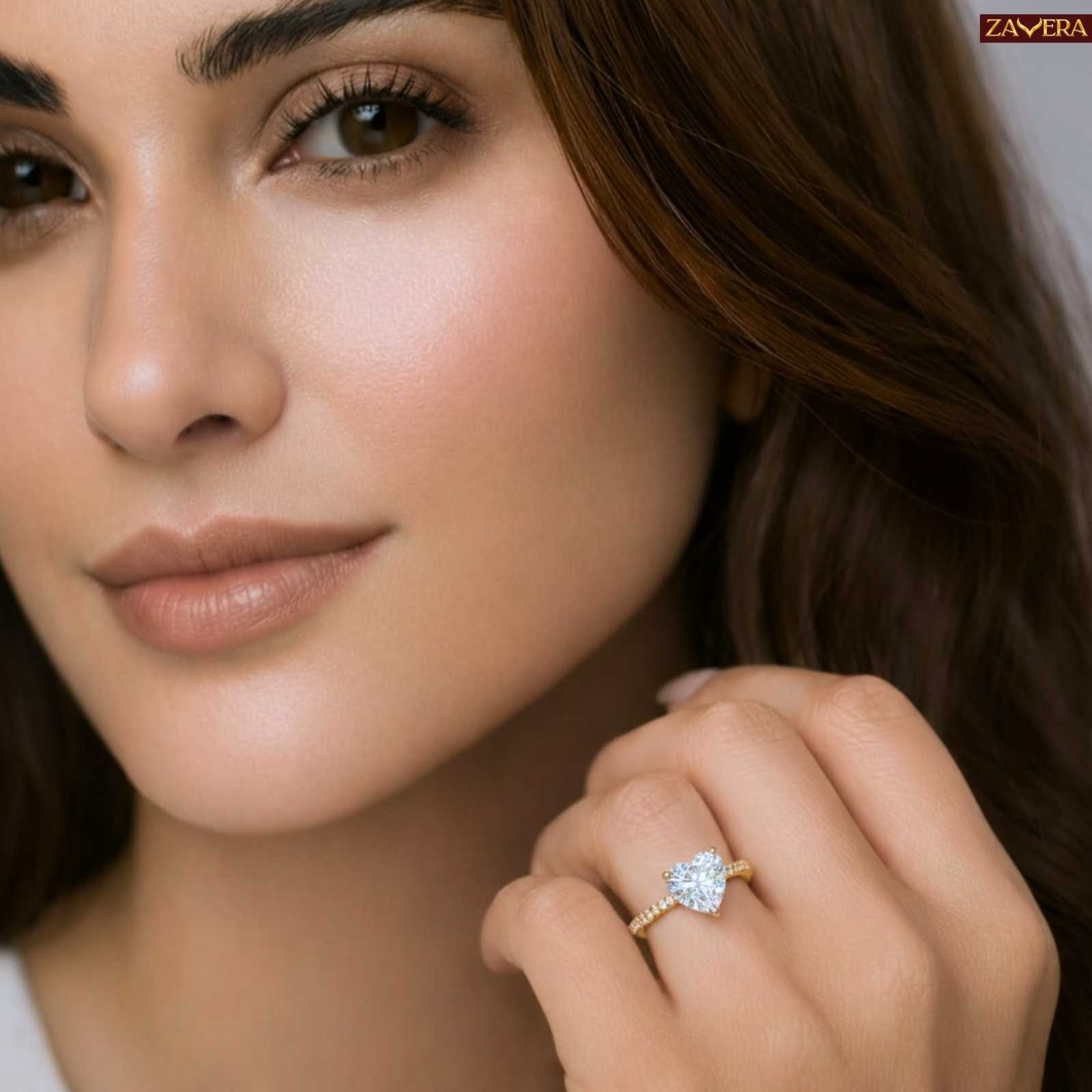 Gold Plated White Heart Cut Solitaire Adjustable Ring