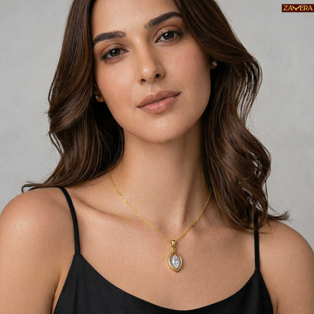 Zavera Oval Shape Crystal Pendant Gold Plated