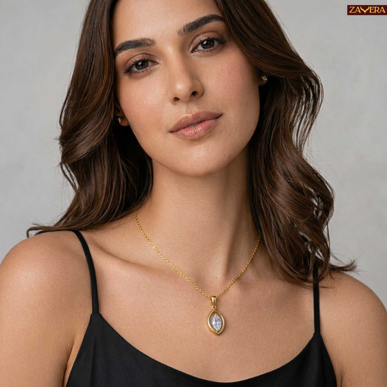 Zavera Oval Shape Crystal Pendant Gold Plated