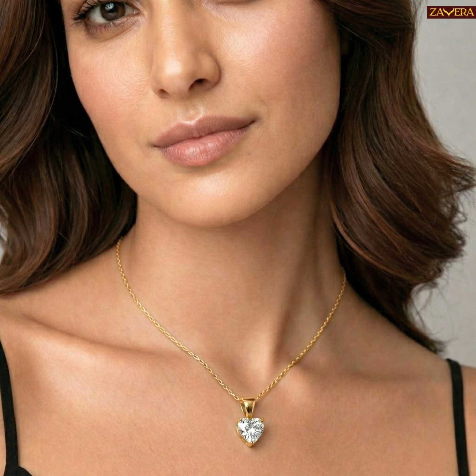 Zavera White Heart Shape Crystal Pendant Gold Plated