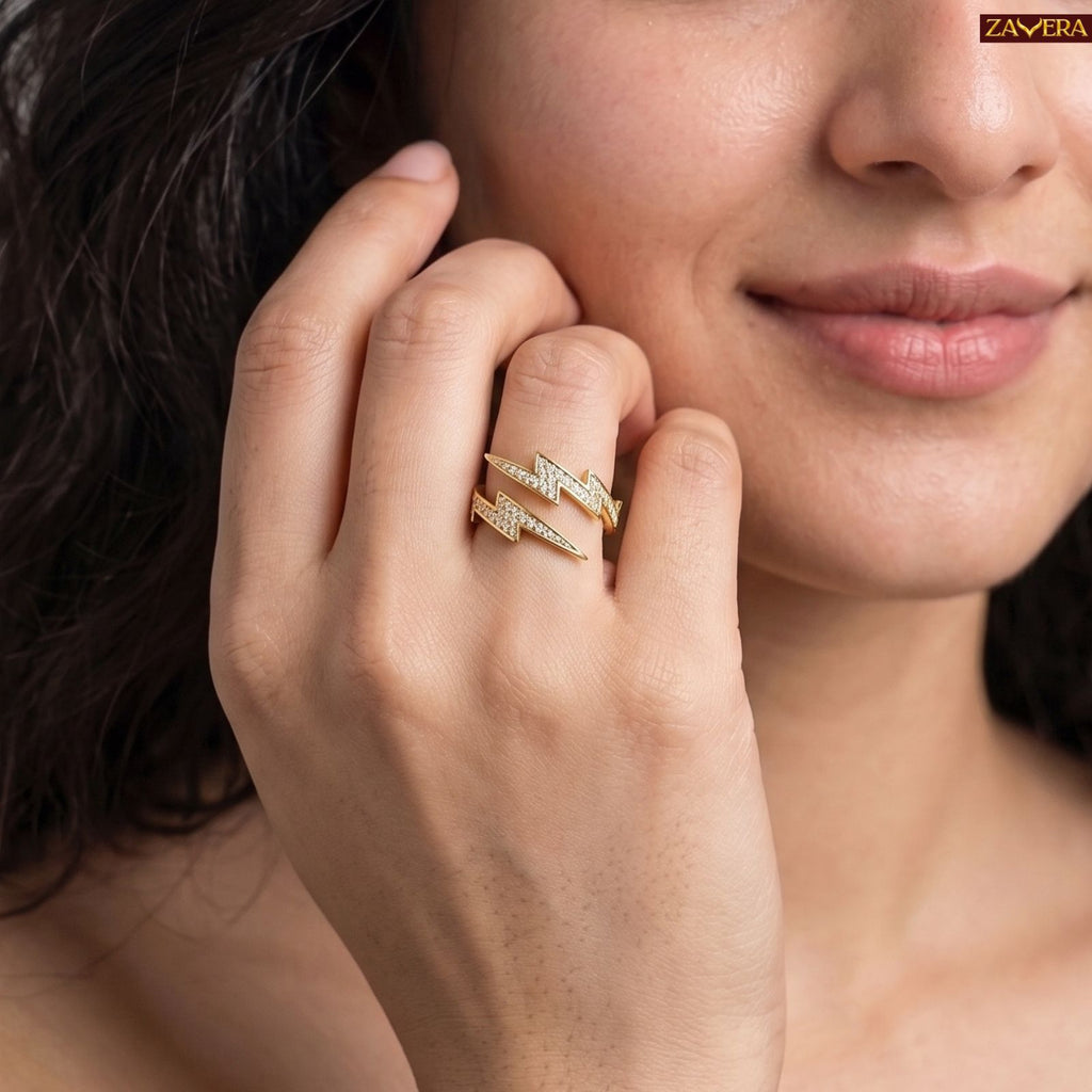 Zavera Brass 22K Thunderbolt Wrap Gold Plated Adjustable Ring For Women