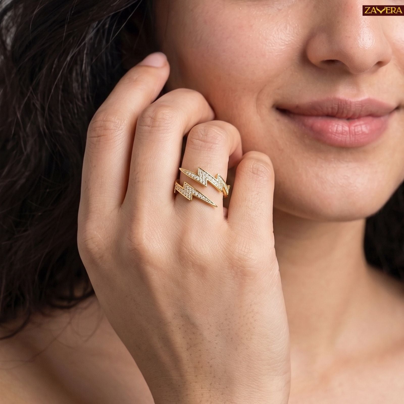 Zavera Brass 22K Thunderbolt Wrap Gold Plated Adjustable Ring For Women