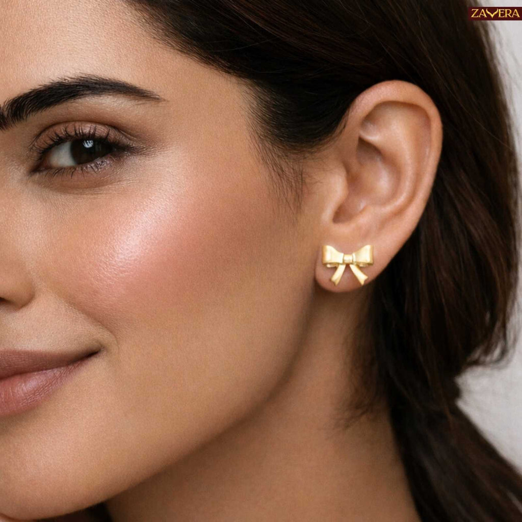Cute Bow Knot Gold Plated Stud Earrings For Women