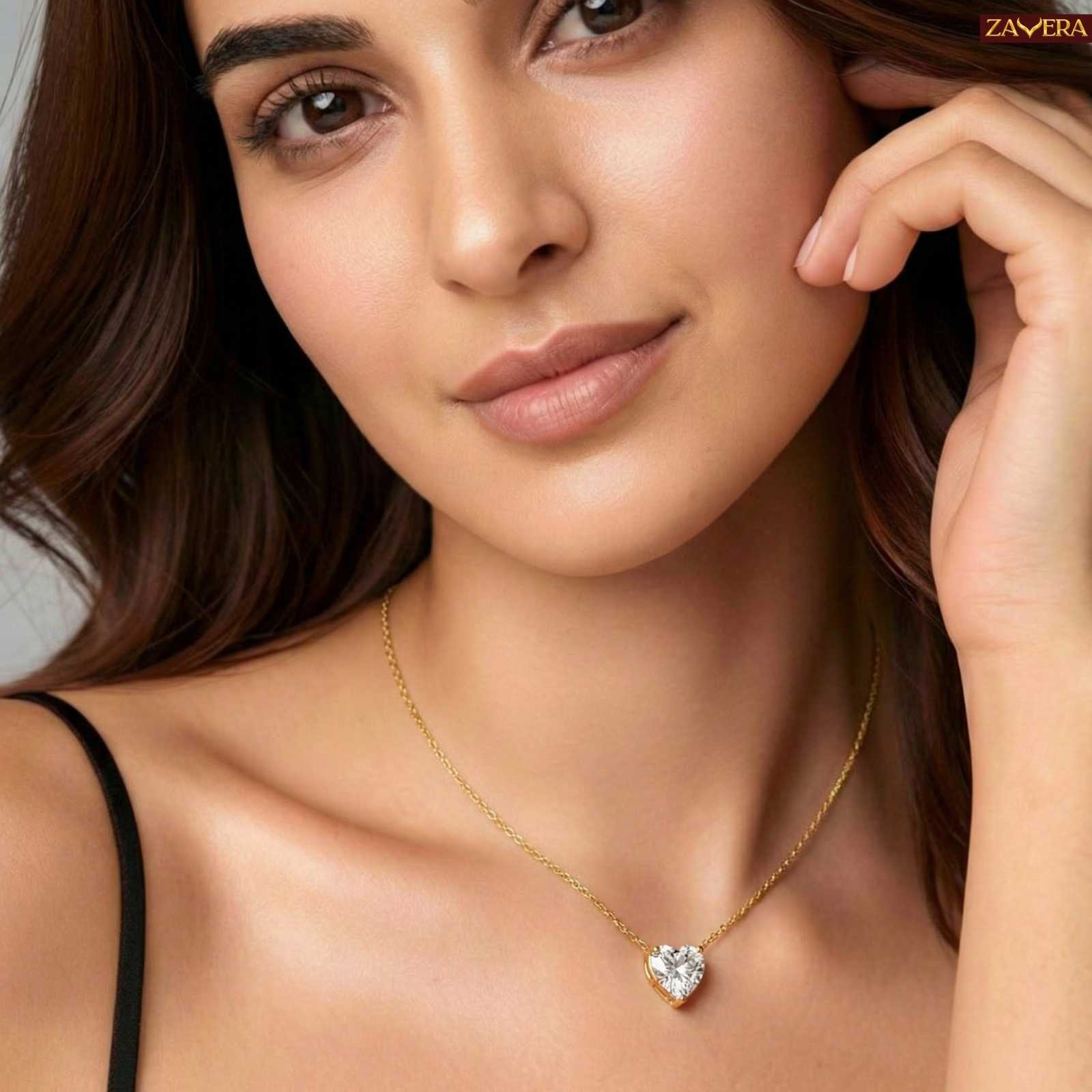 Zavera Gold Plated Heart Crystal Pendant
