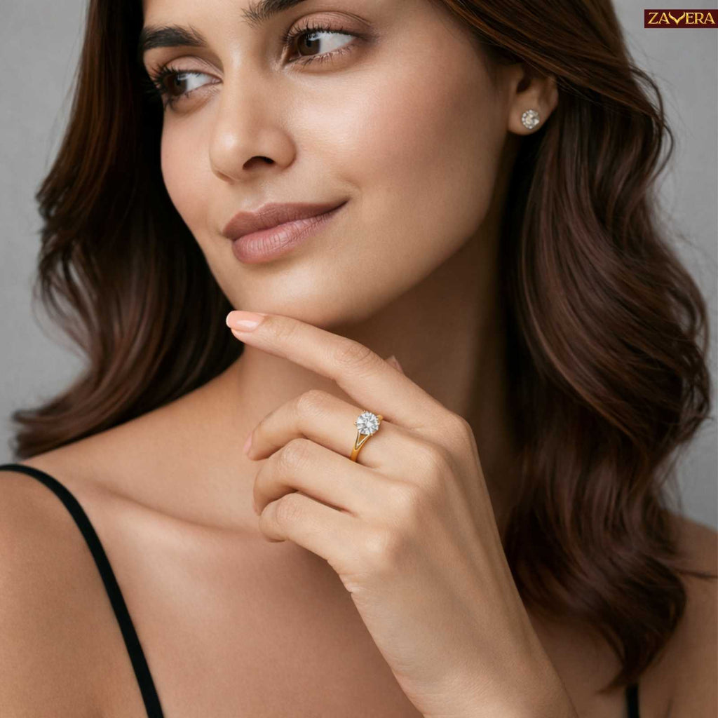 Zavera Gold Plated Twisted Band Stone Adjustable Ring
