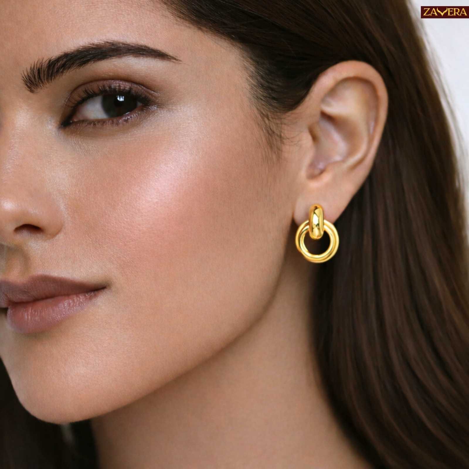 Interlocking Circle Gold Plated Earrings For Women