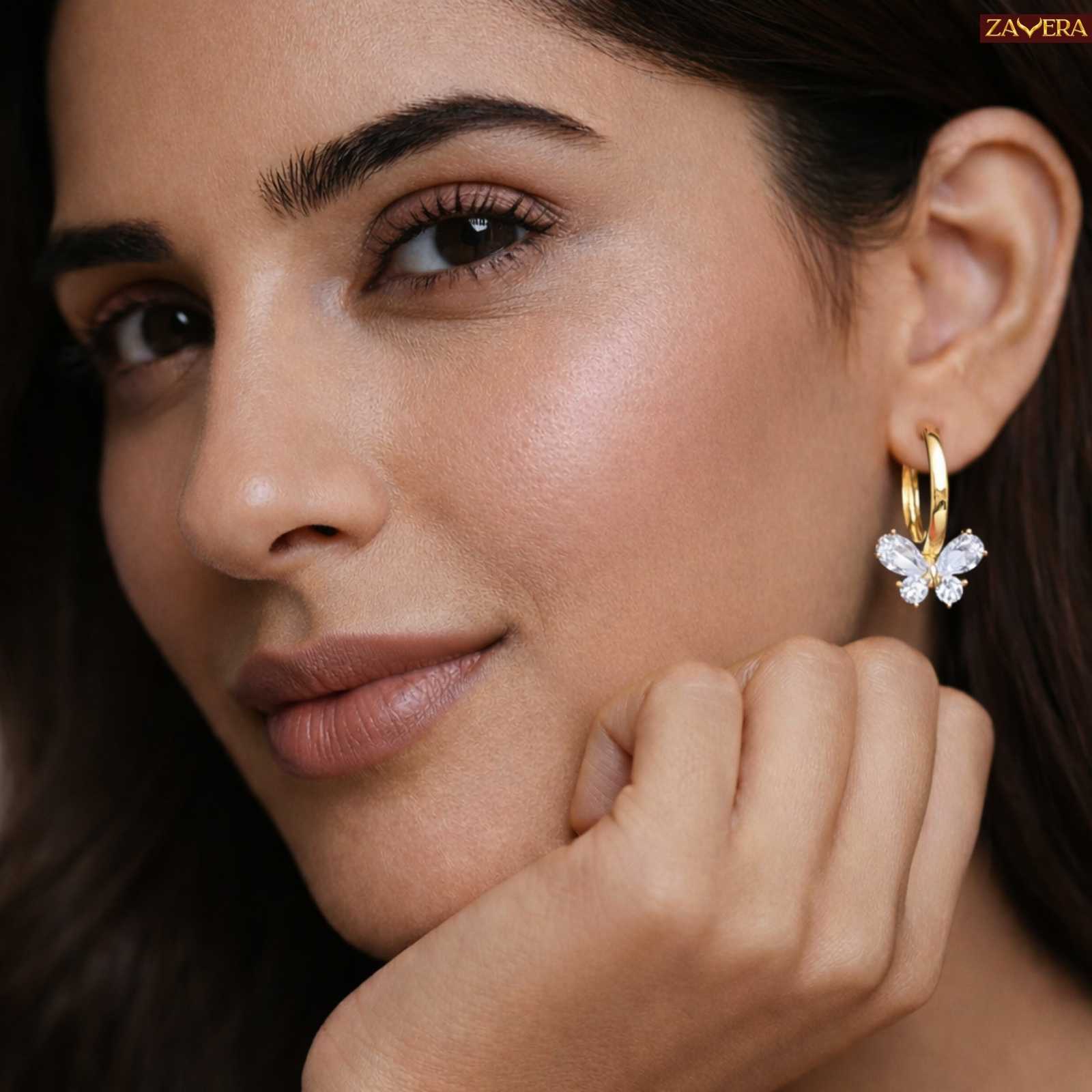 Elegant Butterfly Stone Gold Plated Earrings For Women