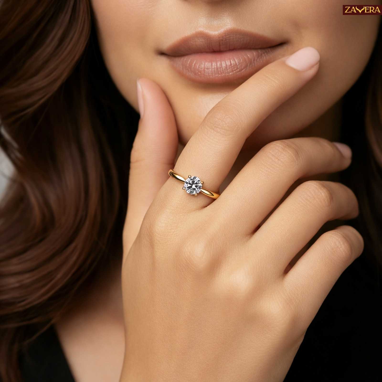 Zavera Gold Plated Classic Round Stone Adjustable Ring