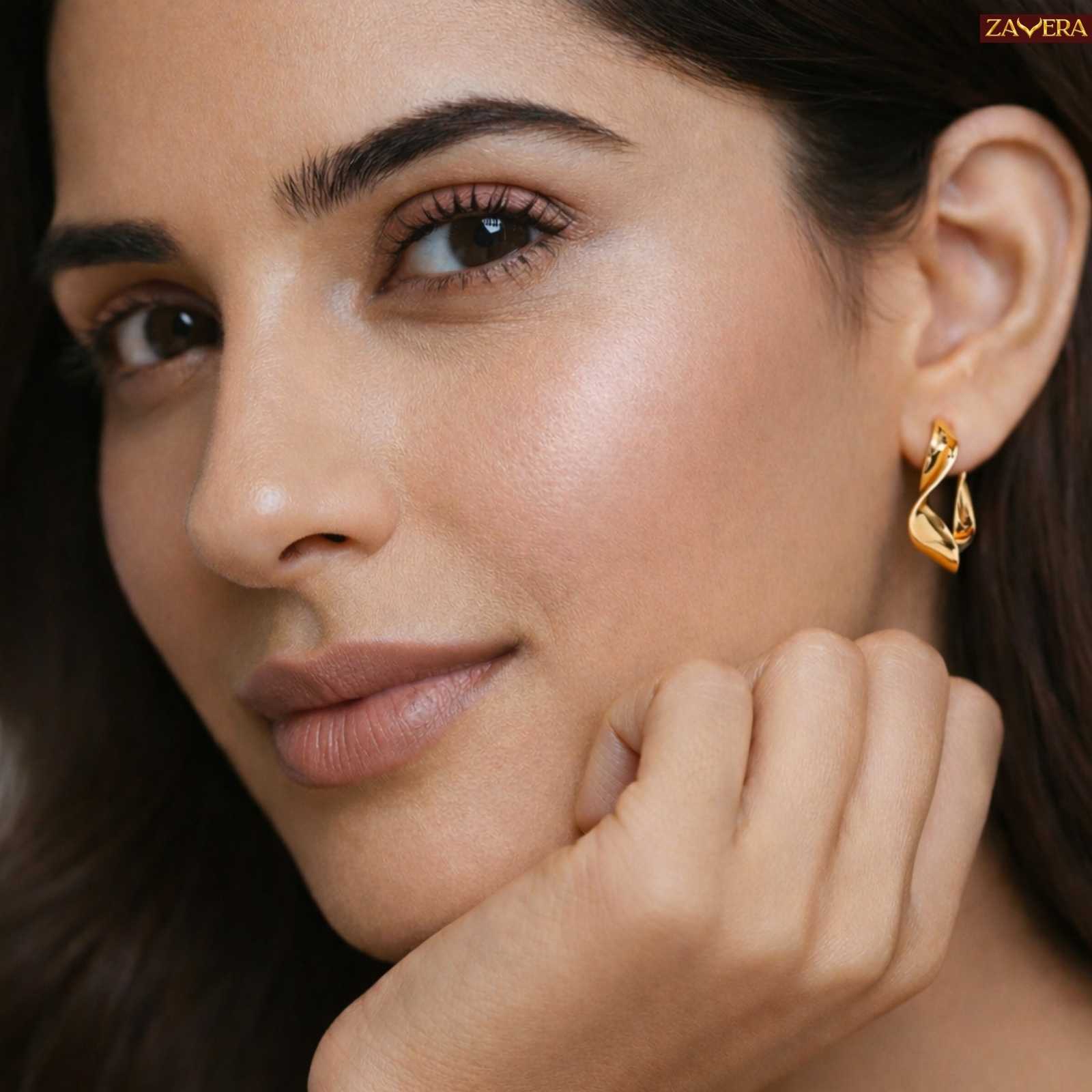 Wave Design Gold Plated Hoop Earrings For Women