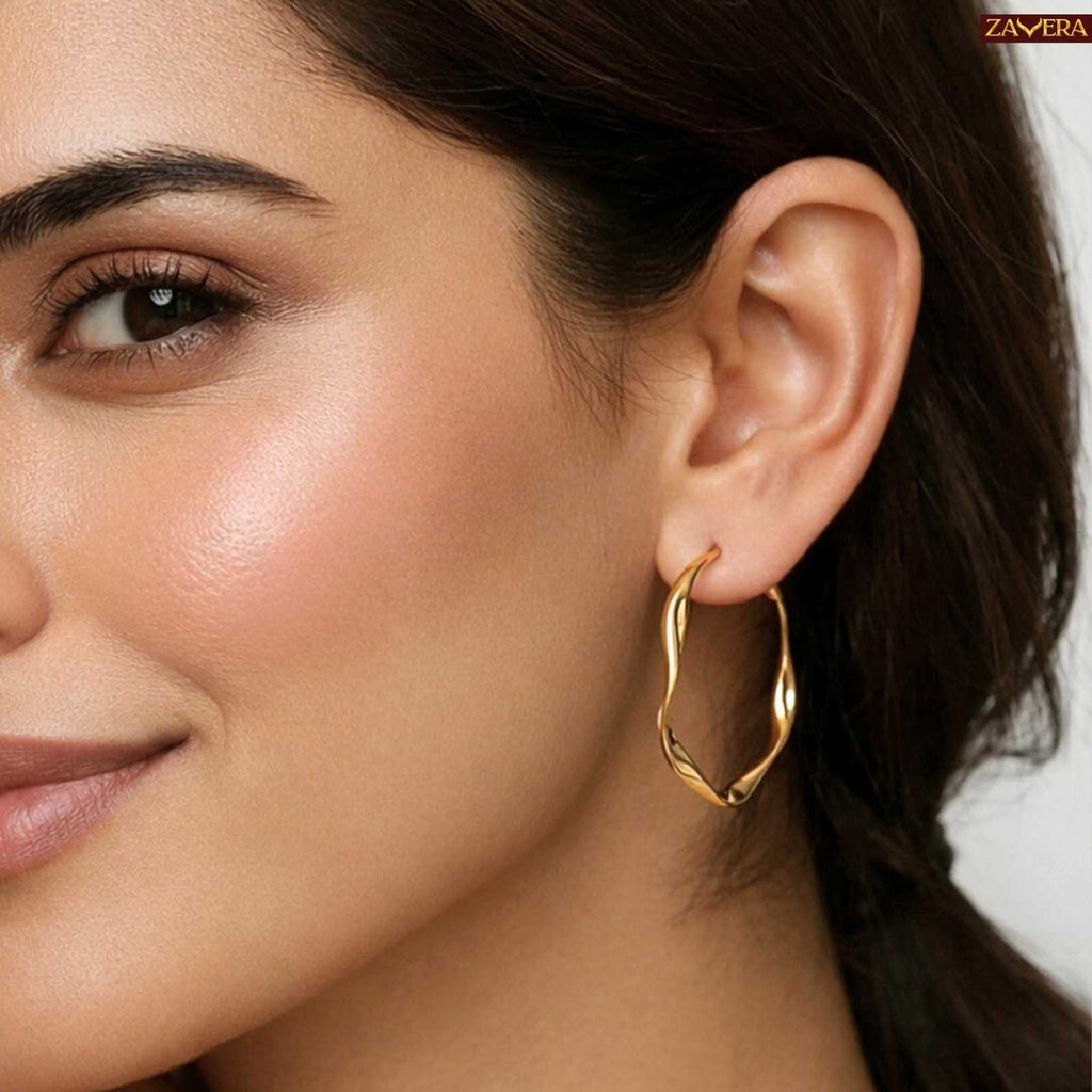 Twisted Gold Plated Hoop Earrings For Women