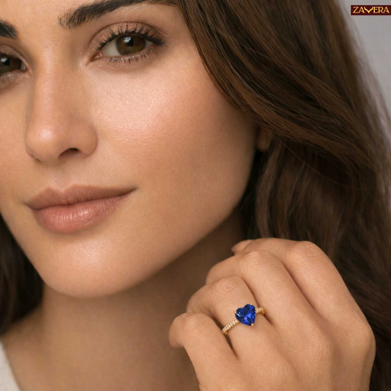 Gold Plated Timeless Heart & Sapphire Adjustable Ring