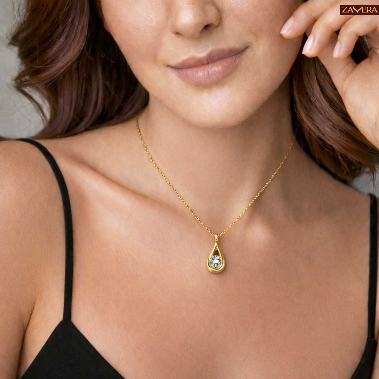 Gold Plated Teardrop Stone Pendant Necklace for Women