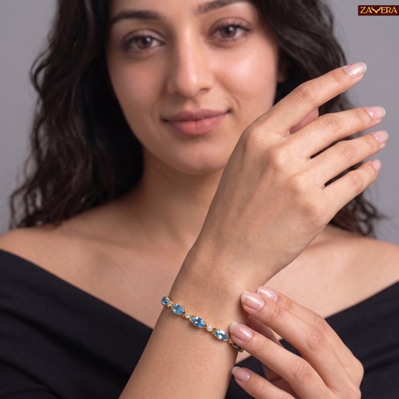 Zavera Gold Plated Elegant Blue Crystal Bracelet for Women