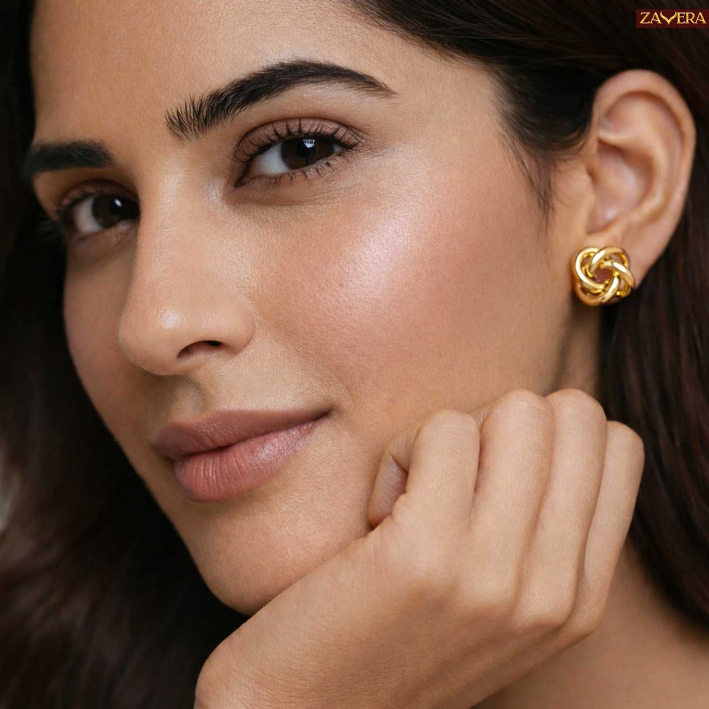 Elegant Knot Design Gold Plated Stud Earrings For Women