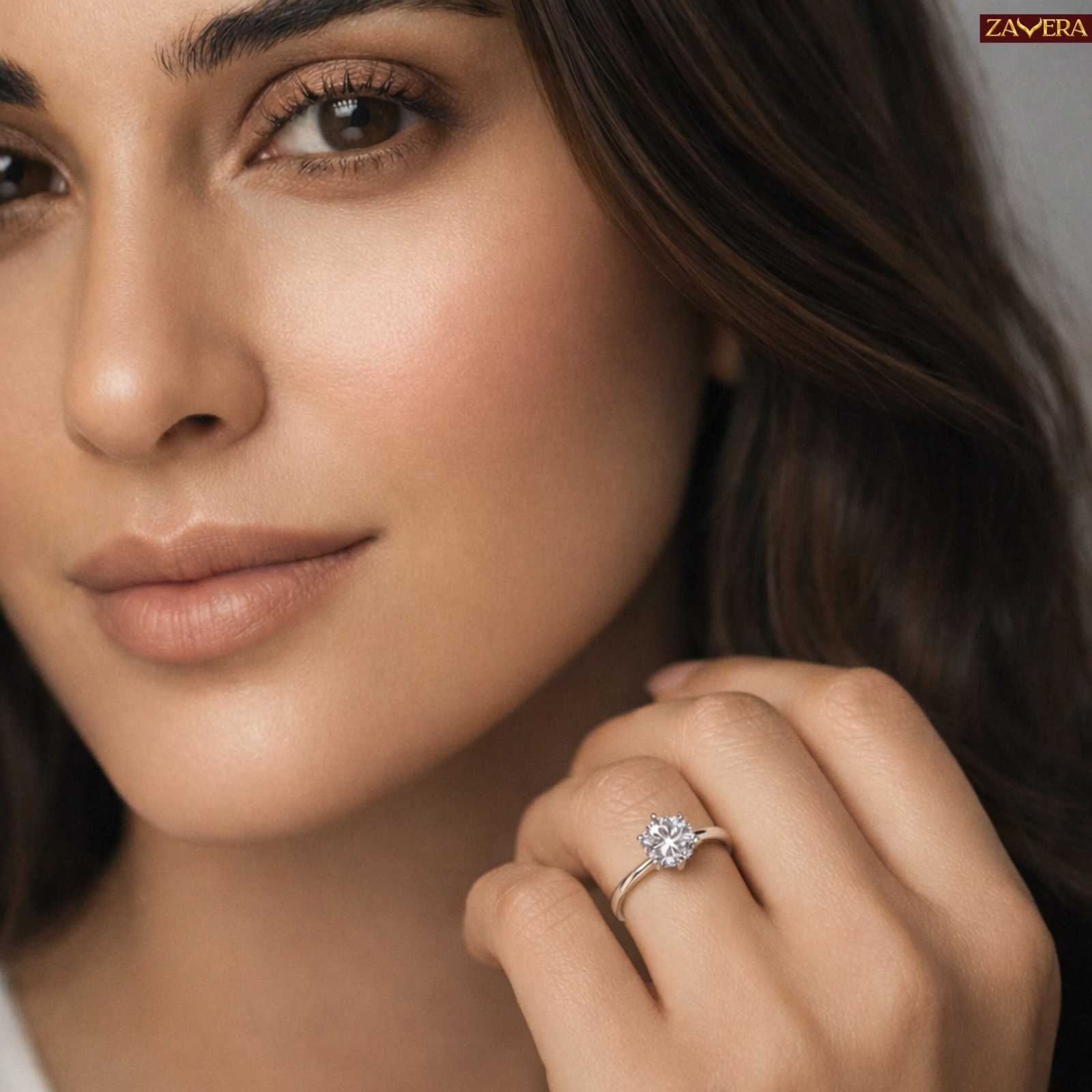 Zavera Silver Plated Classic Round Solitaire Adjustable Ring