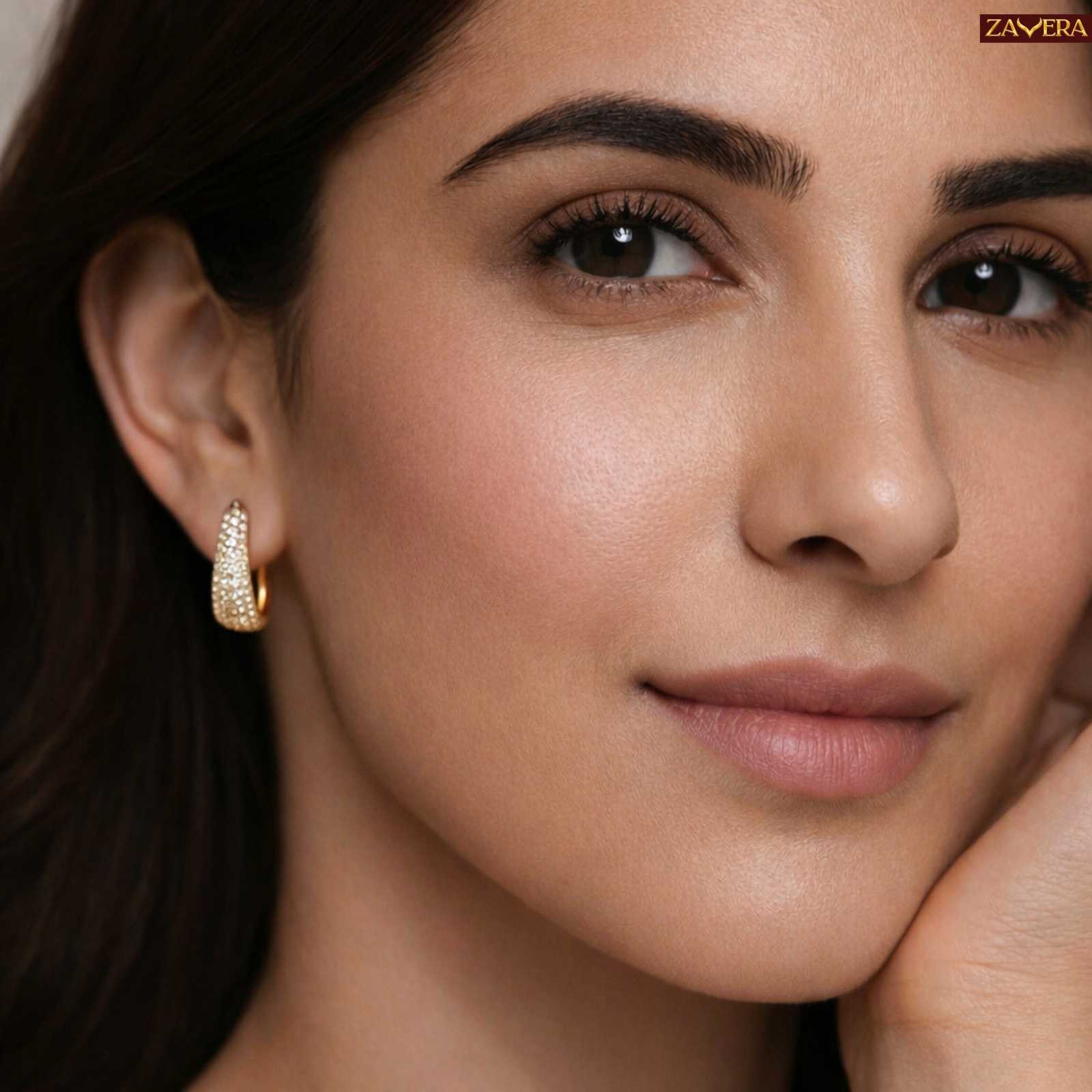 Pave Crystal Gold Plated Hoop Earrings For Women