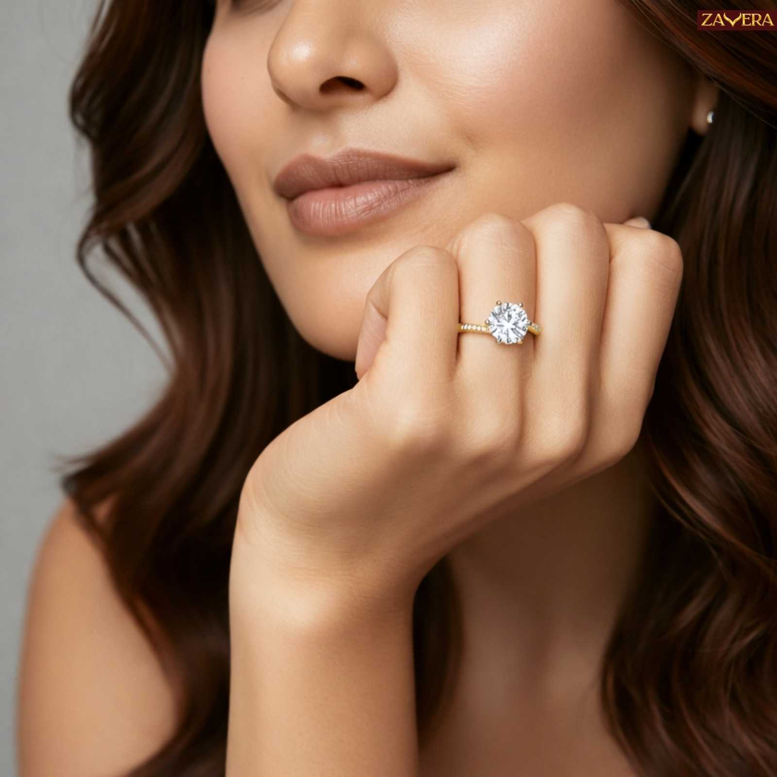 Zavera Gold Plated Studded Band Adjustable Ring