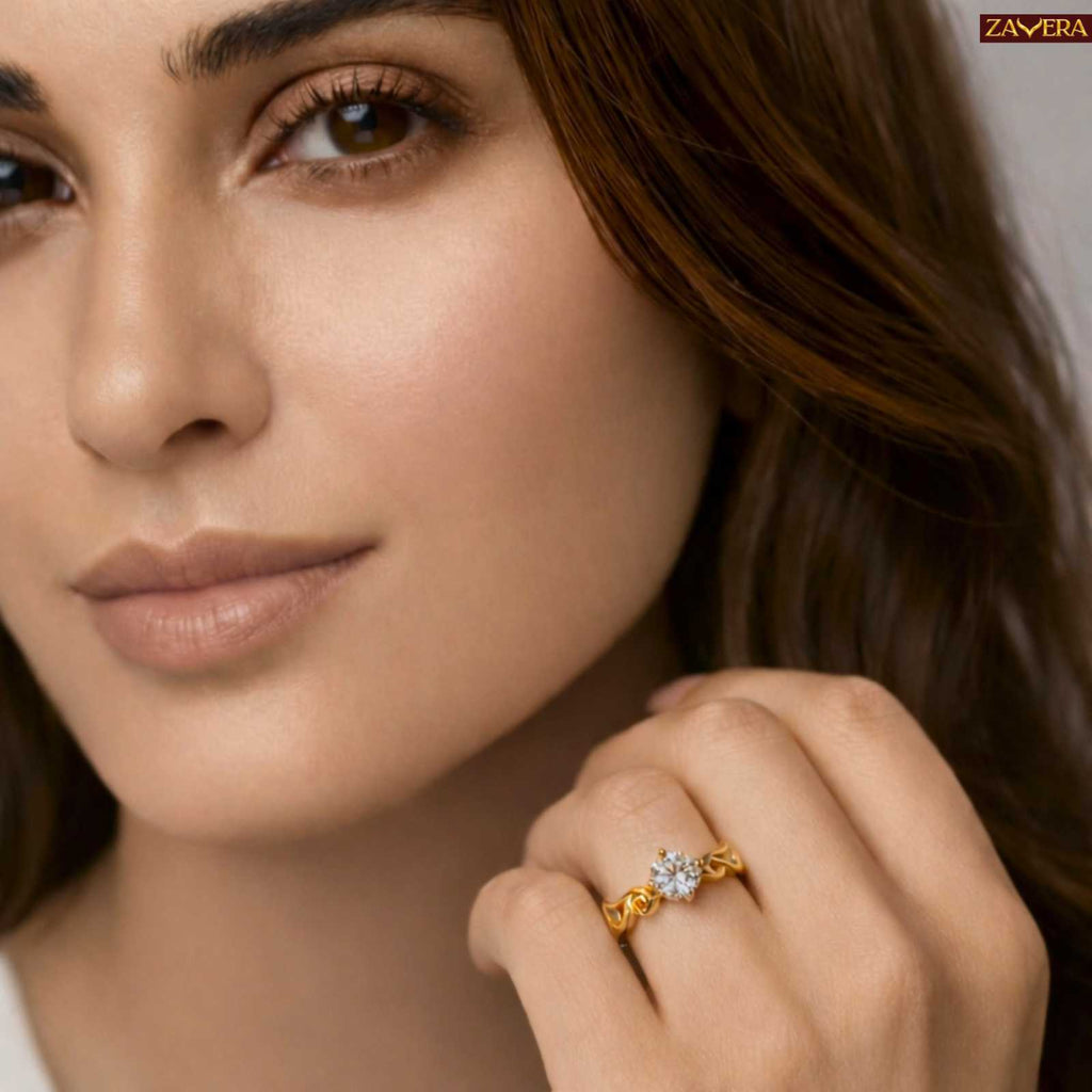 Zavera Classic Solitaire Gold Plated Adjustable Ring