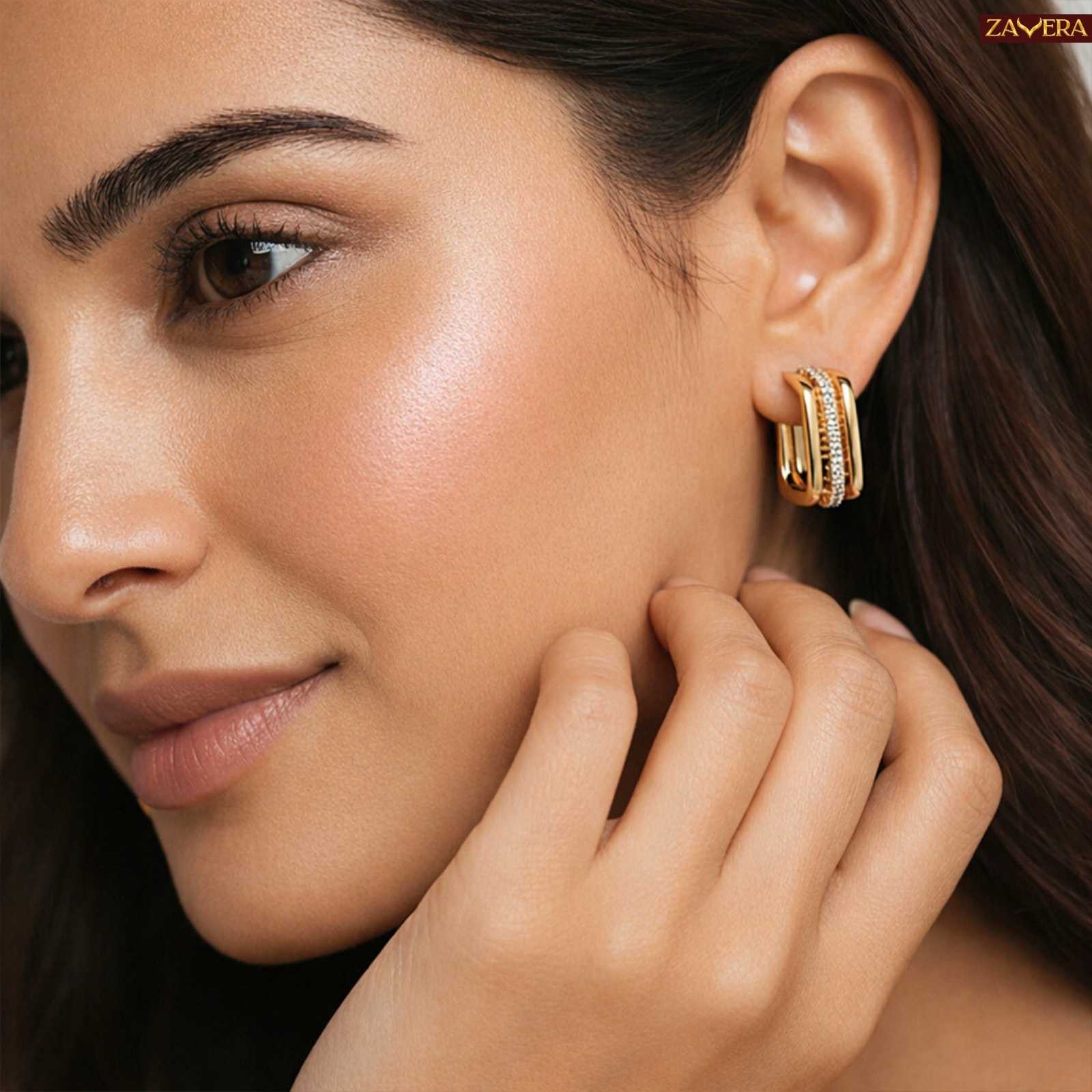 Square Gold Plated Hoop Earrings For Women