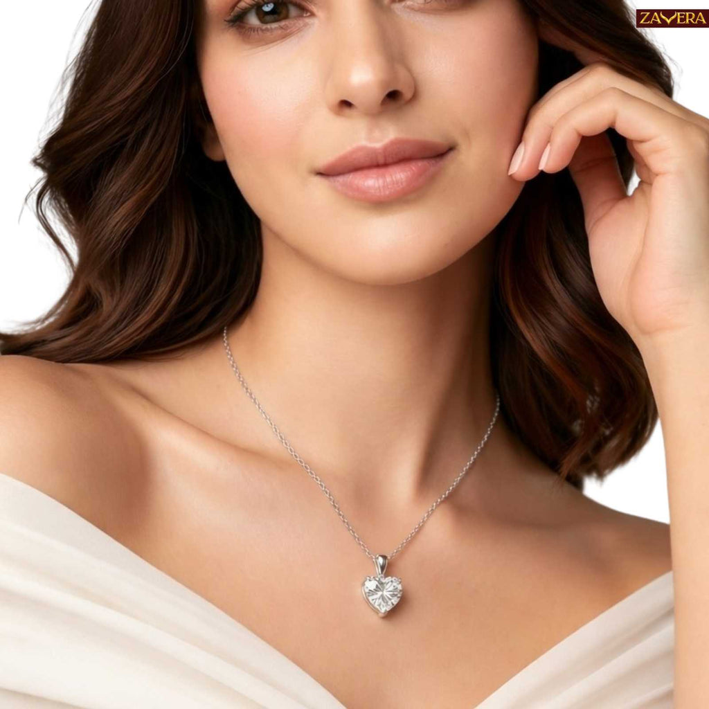 Silver Plated Heart Stone Adjustable Pendant for Women