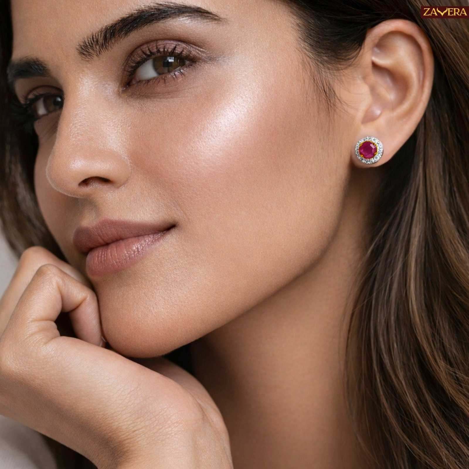 Zavera Pink Halo Gold Plated Stud Earrings