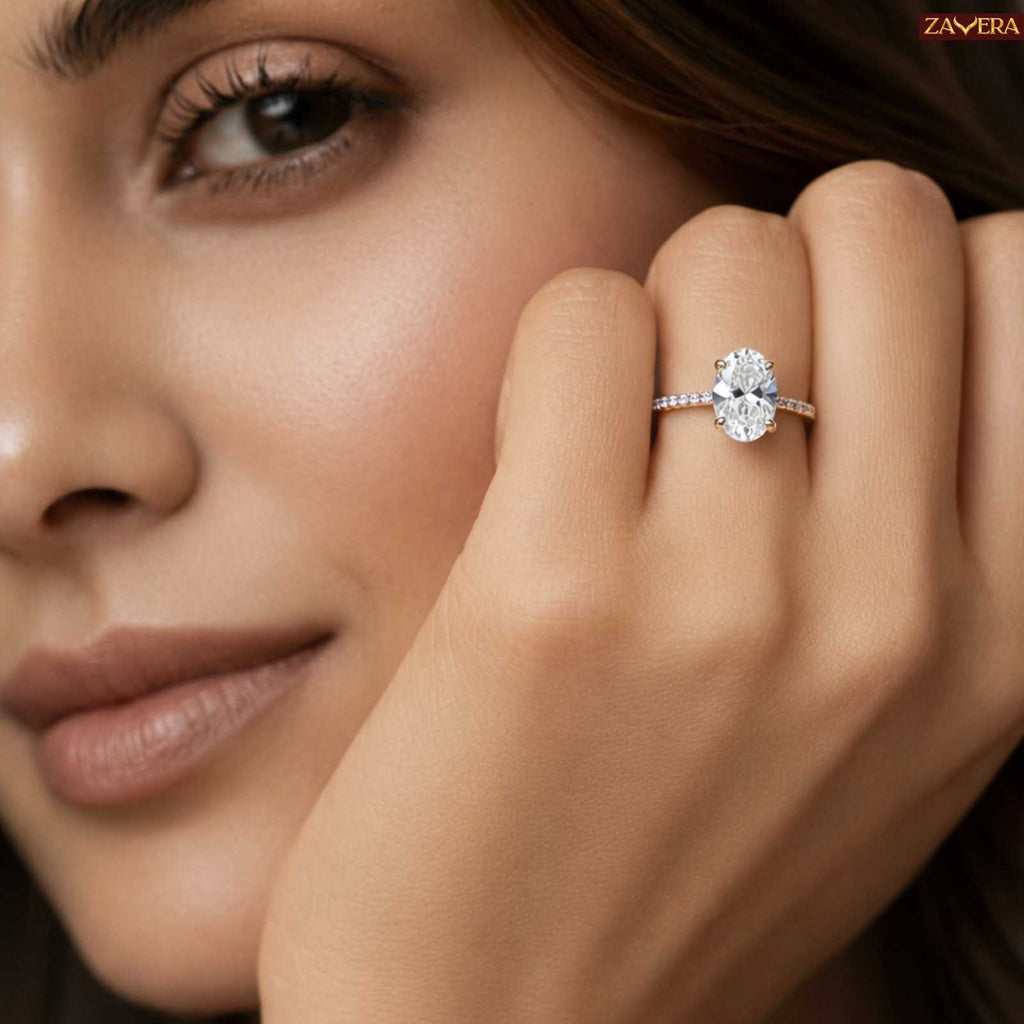 Zavera Silver Plated Oval Cut Crystal Adjustable Ring