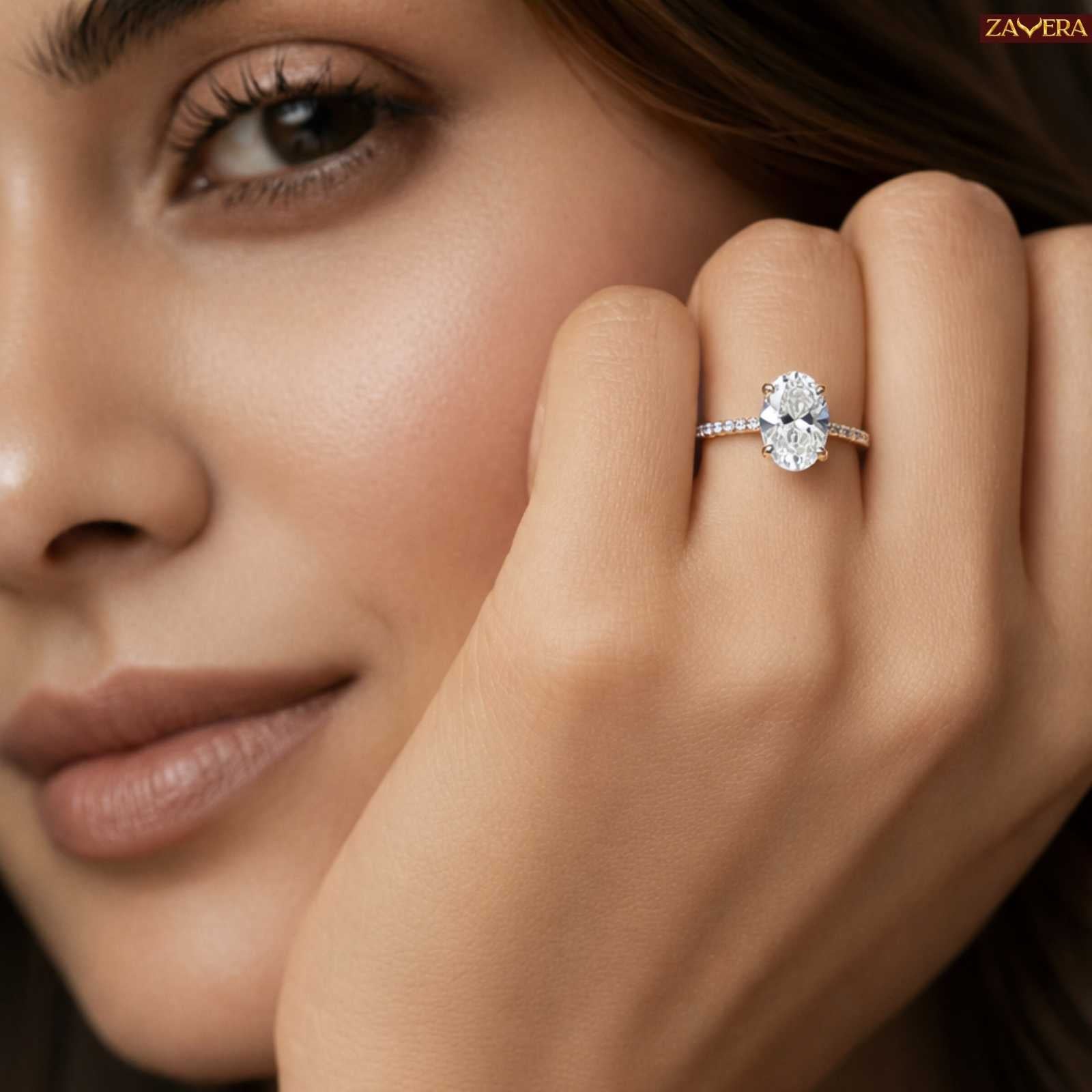 Zavera Silver Plated Oval Cut Crystal Adjustable Ring