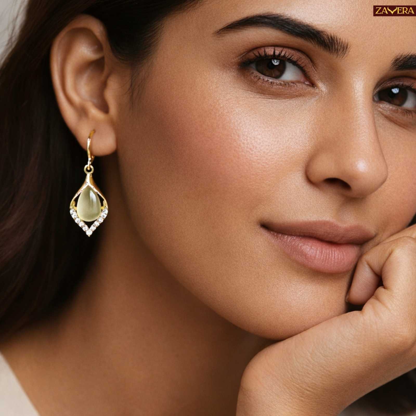 Teardrop Crystal Gold Plated Dangle Earrings For Women