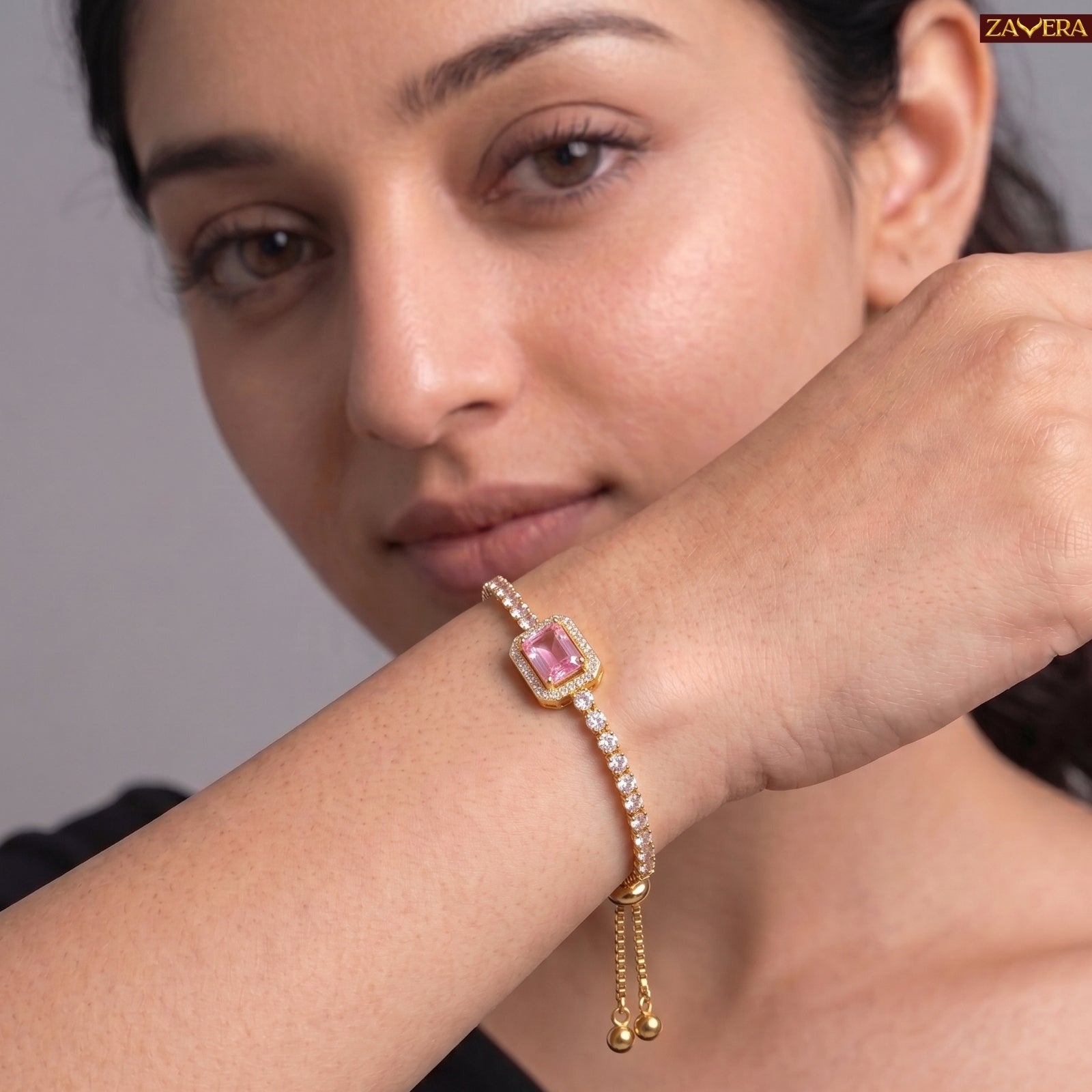 Zavera Gold Plated Pink Gemstone Bracelet for Women