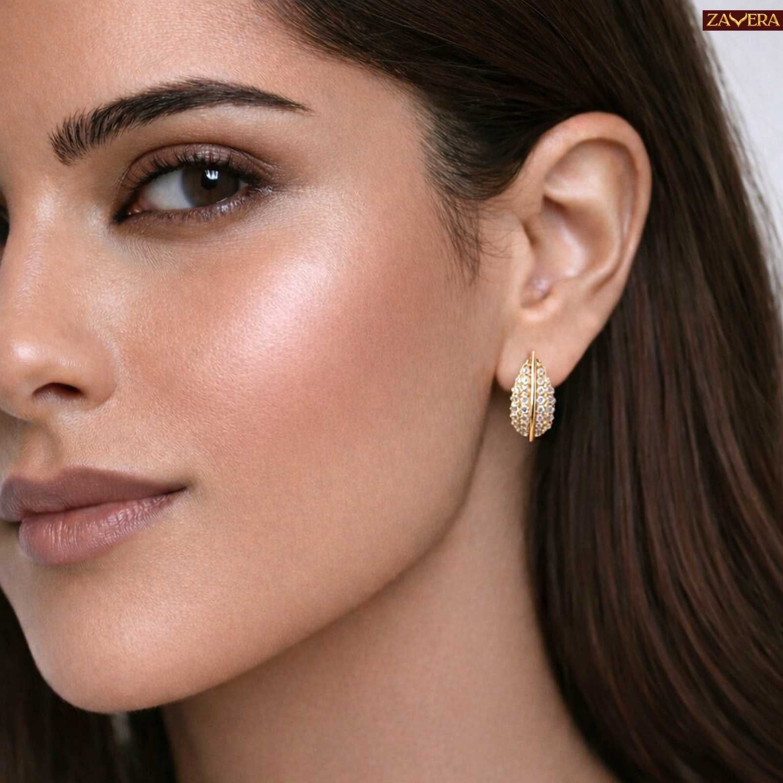 Nature Inspired Leaf Gold Plated Earrings For Women